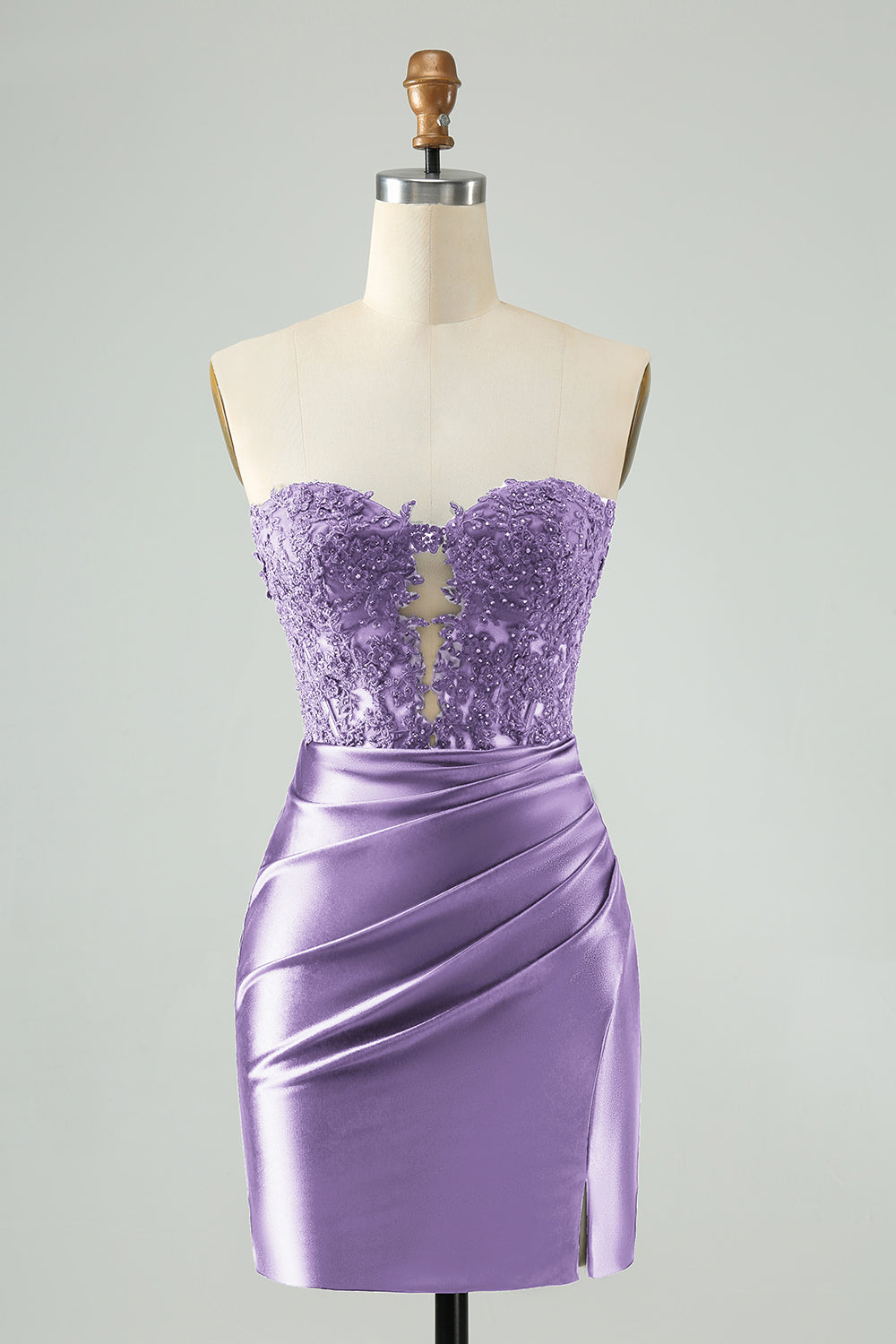 Sparkly Royal Blue Bodycon Strapless Hollow Out Mini Dress with Lace - Image 15