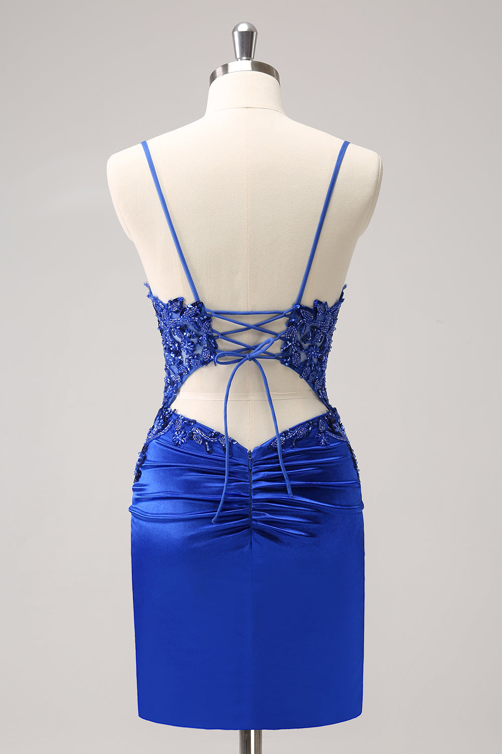 Sparkly Royal Blue Sequin Tight Mini Dress With Lace Up Back - Image 2