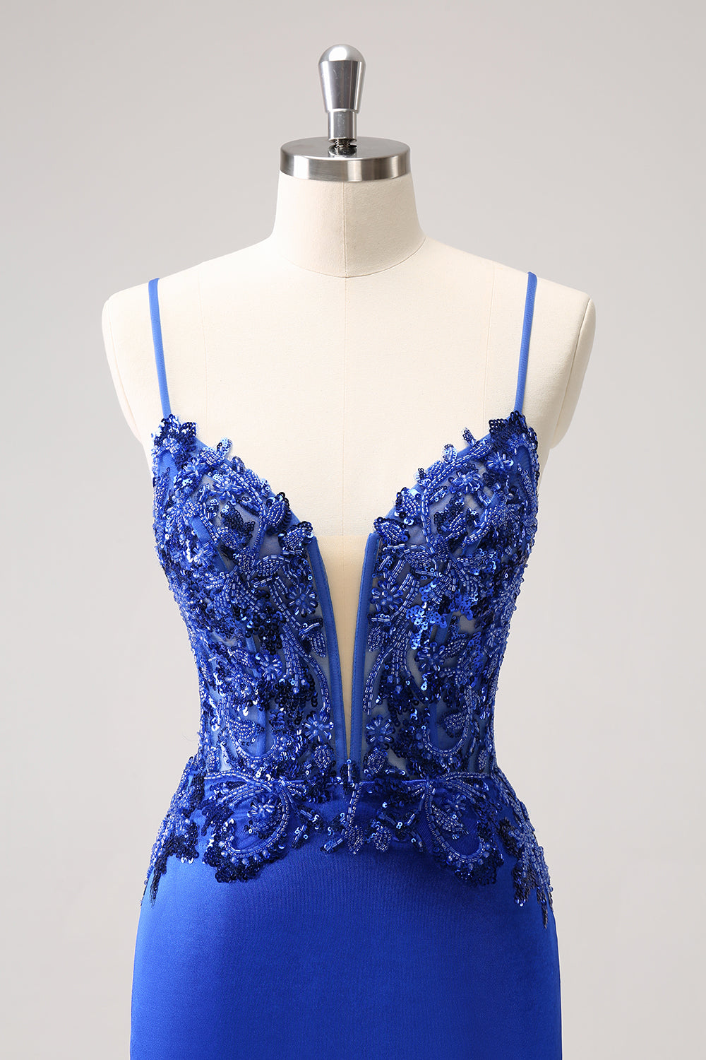 Sparkly Royal Blue Sequin Tight Mini Dress With Lace Up Back - Image 4