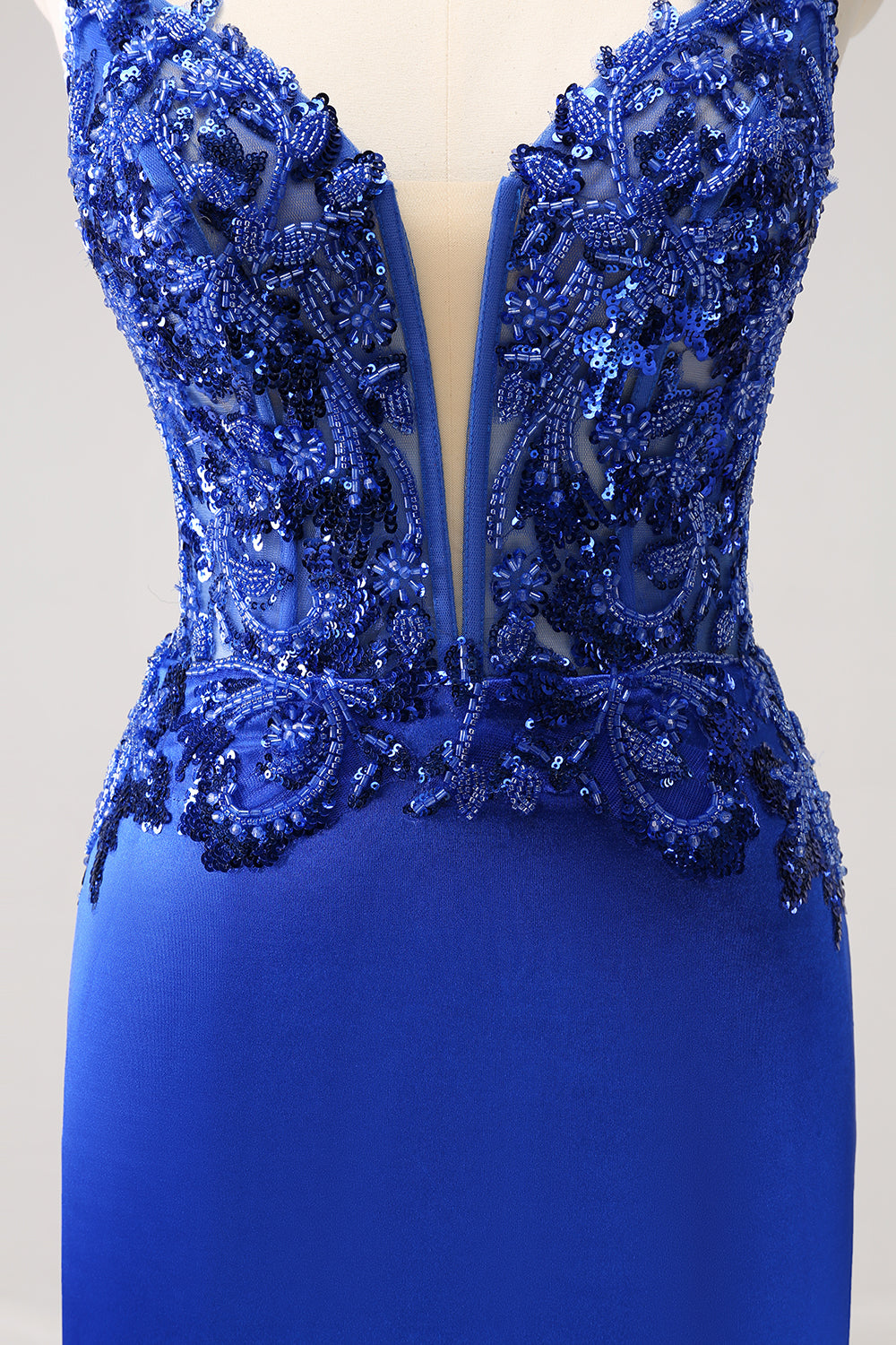 Sparkly Royal Blue Sequin Tight Mini Dress With Lace Up Back - Image 7
