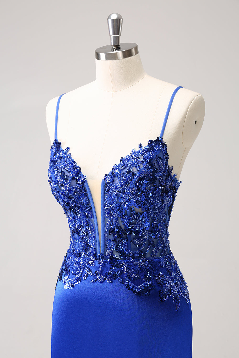 Sparkly Royal Blue Sequin Tight Mini Dress With Lace Up Back - Image 6