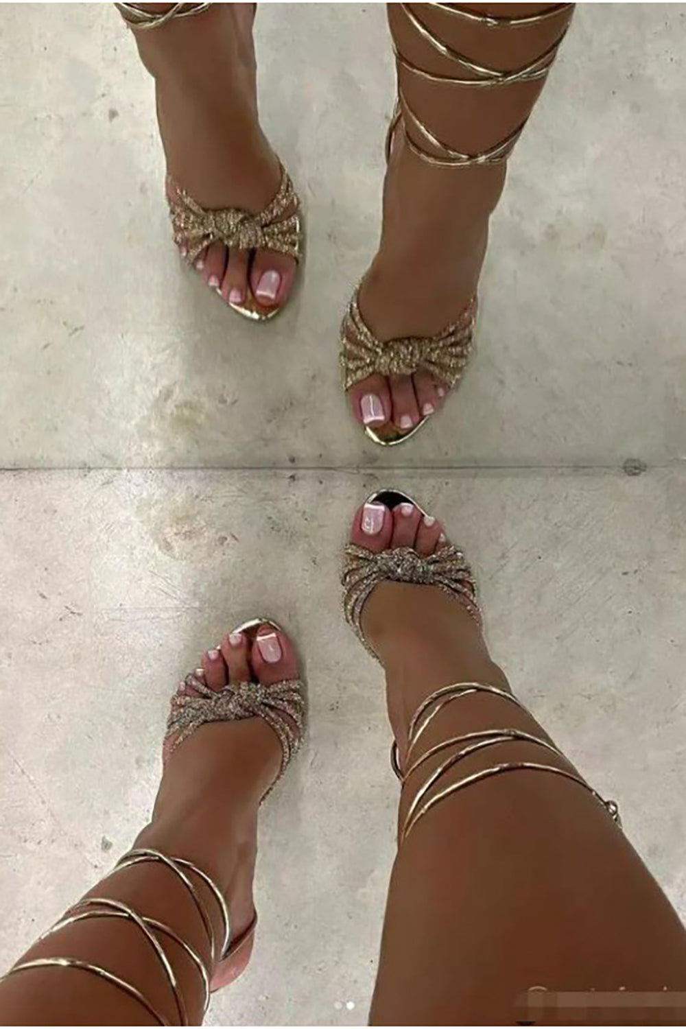 Sparkly Silver Beaded Ankle-Straps Stiletto Heels Sandals - Image 3