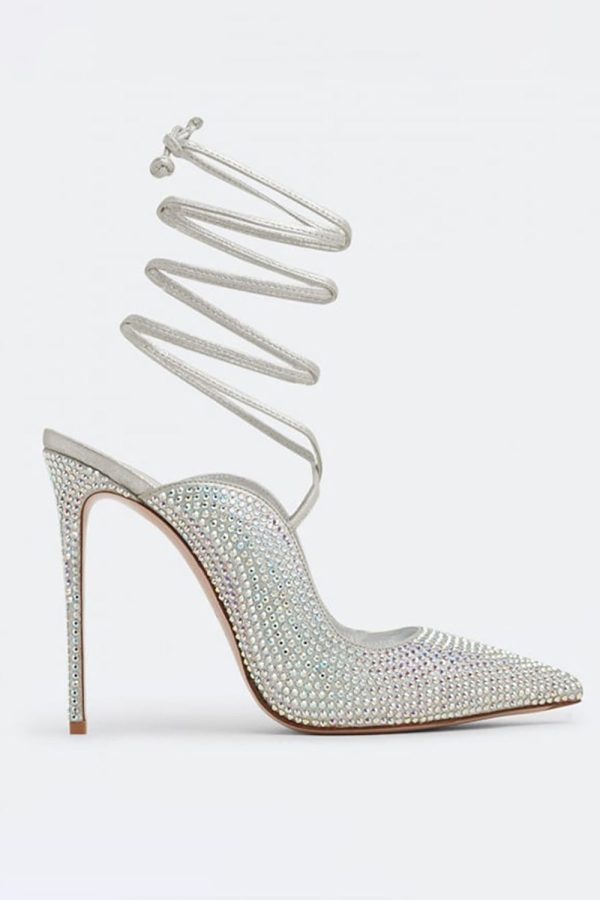 Sparkly Silver Beaded Stiletto High Heels - Image 2