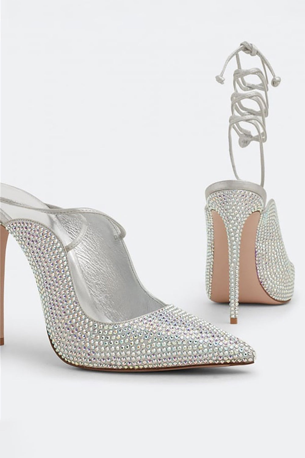 Sparkly Silver Beaded Stiletto High Heels - Image 4