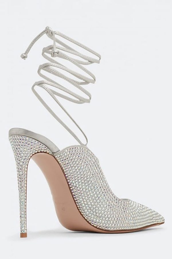 Sparkly Silver Beaded Stiletto High Heels - Image 3