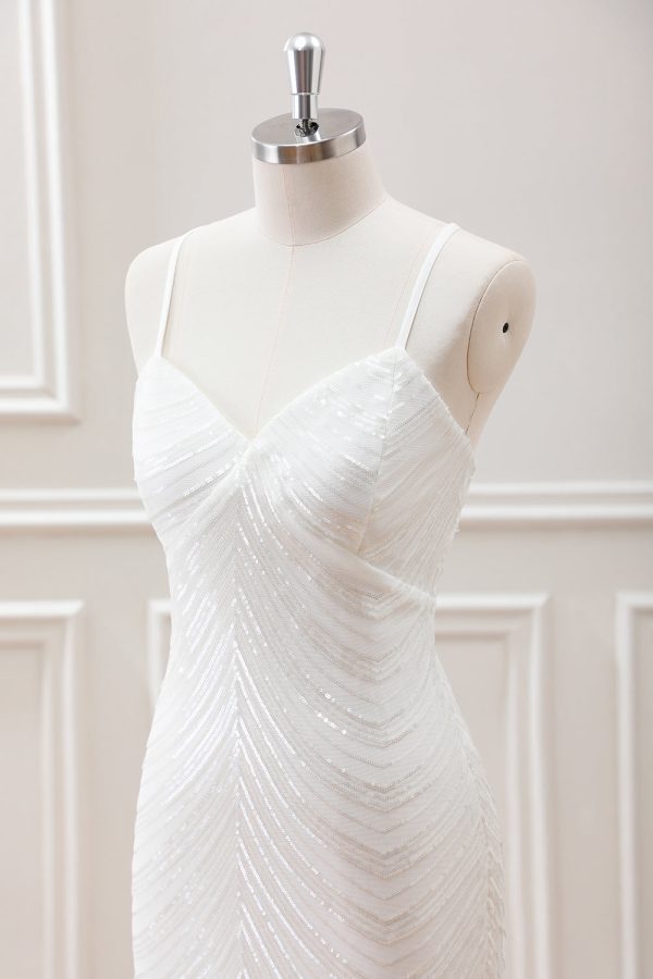 Sparkly White Sequined Spaghetti Straps Criss Cross Back Bodycon Mini Dress - Image 6