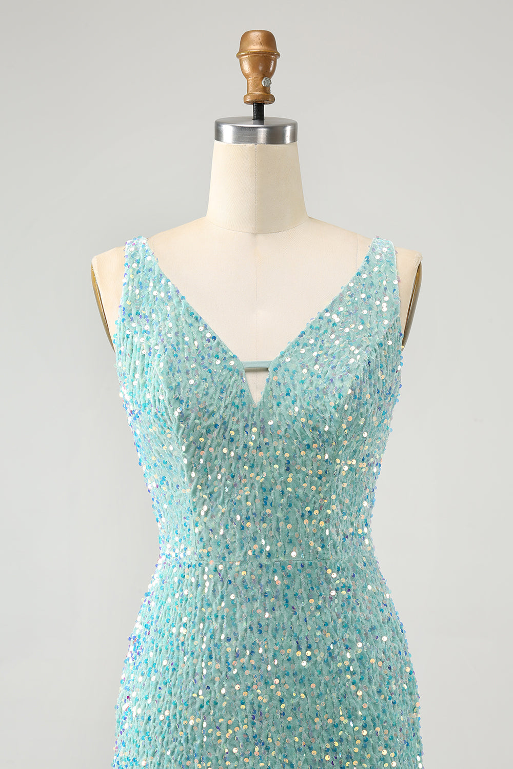 Sparkly Sage Bodycon V Neck Sequin Mini Dress with Tassel - Image 4