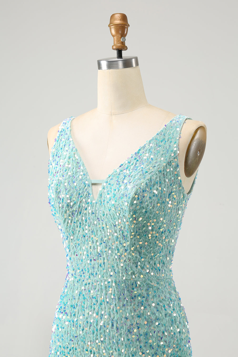 Sparkly Sage Bodycon V Neck Sequin Mini Dress with Tassel - Image 5