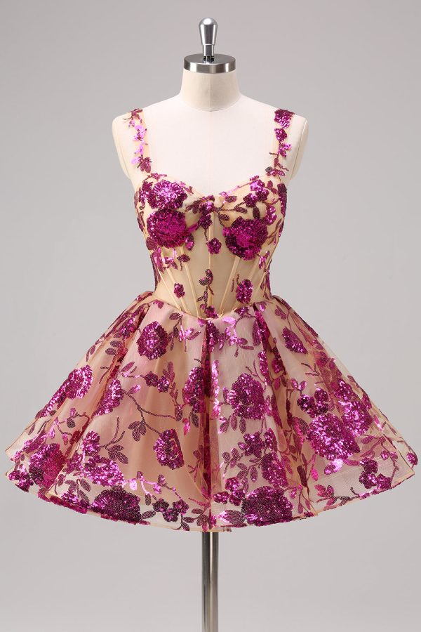 Sparkly White A-Line Floral Corset Mini Dress - Image 10
