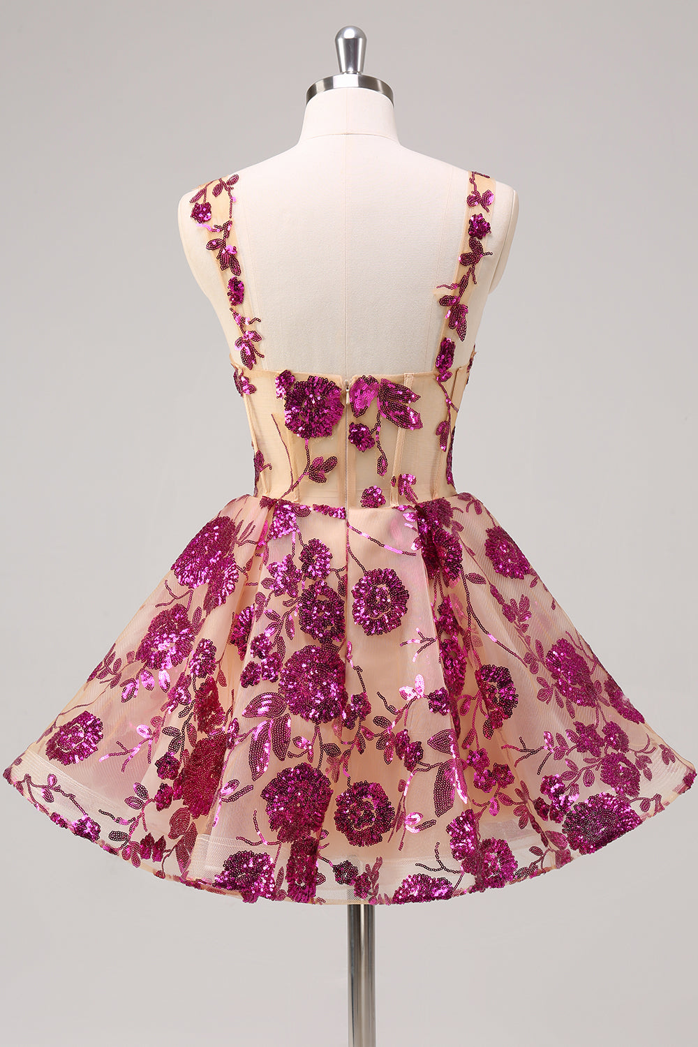 Sparkly White A-Line Floral Corset Mini Dress - Image 11