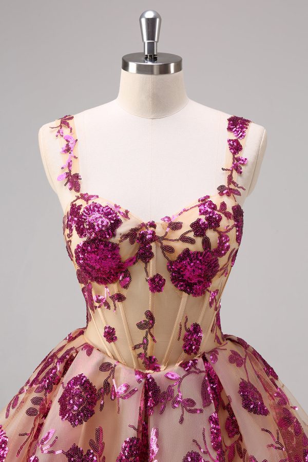 Sparkly White A-Line Floral Corset Mini Dress - Image 13
