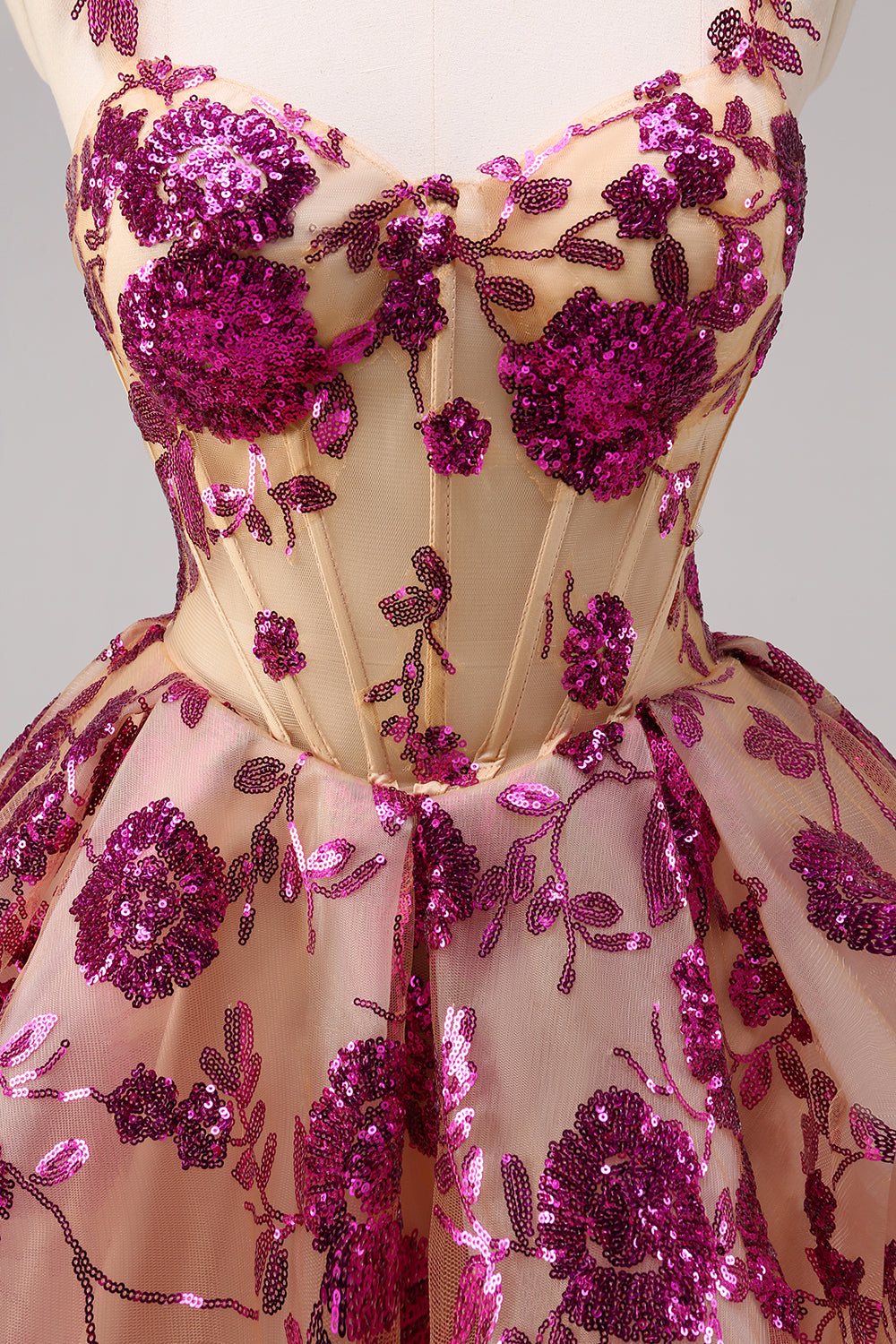 Sparkly White A-Line Floral Corset Mini Dress - Image 16