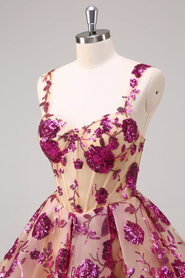 Sparkly White A-Line Floral Corset Mini Dress - Image 15