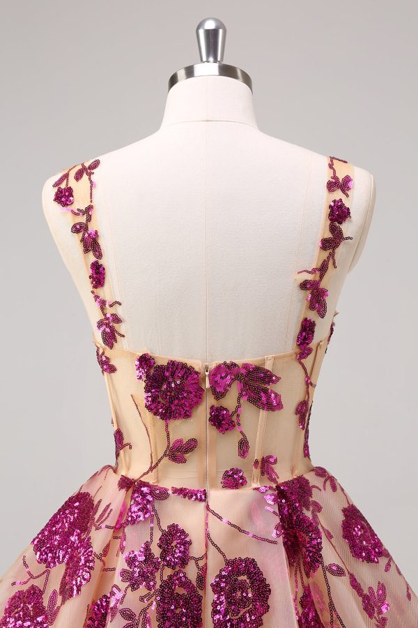 Sparkly White A-Line Floral Corset Mini Dress - Image 14