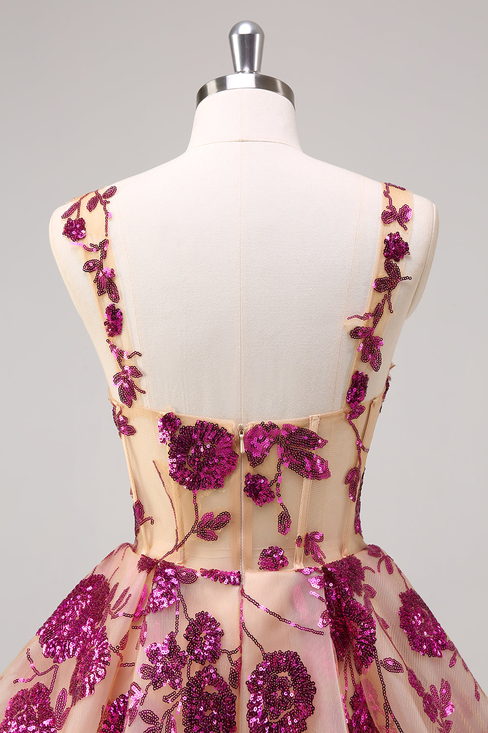 Sparkly White A-Line Floral Corset Mini Dress - Image 14