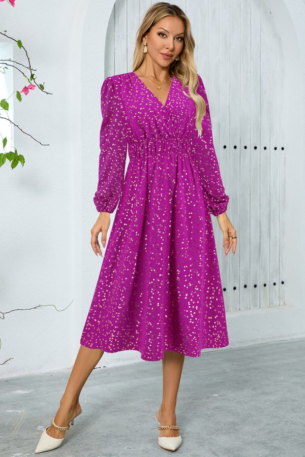 Sparkly Sky Blue A Line Sequins Long Sleeves V Neck Tea Length Wedding Guest Dress - Image 8