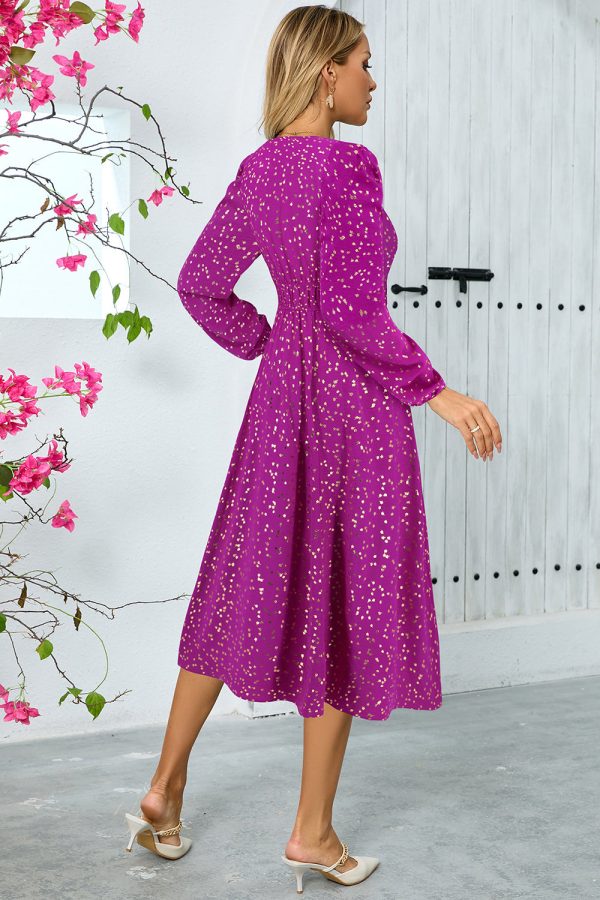 Sparkly Sky Blue A Line Sequins Long Sleeves V Neck Tea Length Wedding Guest Dress - Image 9