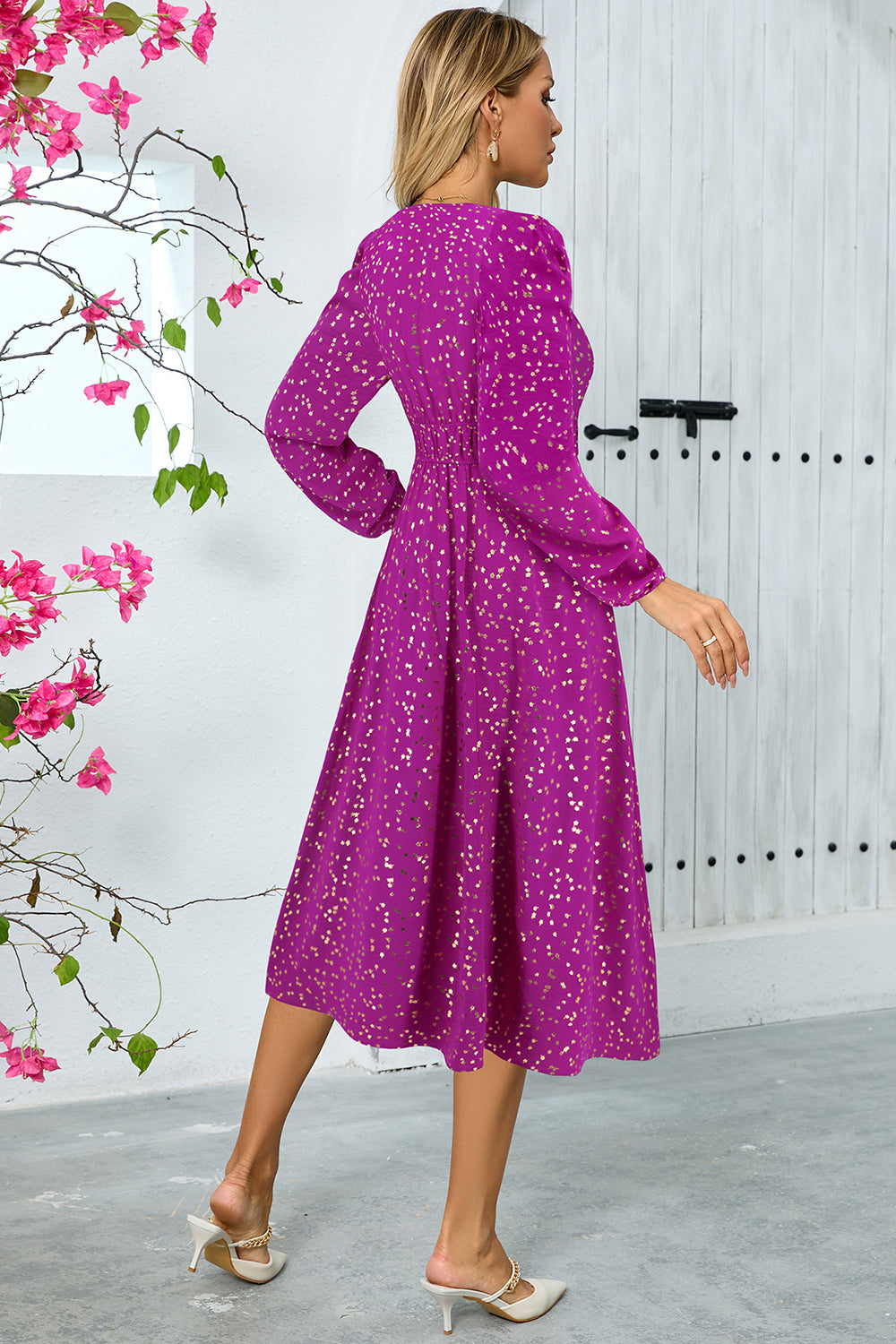 Sparkly Sky Blue A Line Sequins Long Sleeves V Neck Tea Length Wedding Guest Dress - Image 9