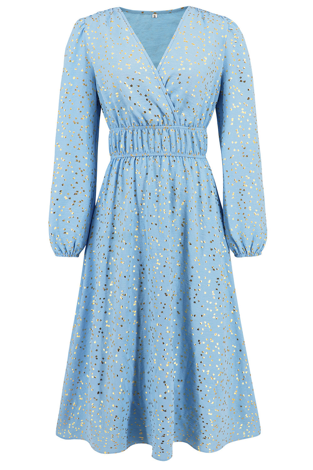 Sparkly Sky Blue A Line Sequins Long Sleeves V Neck Tea Length Wedding Guest Dress - Image 4