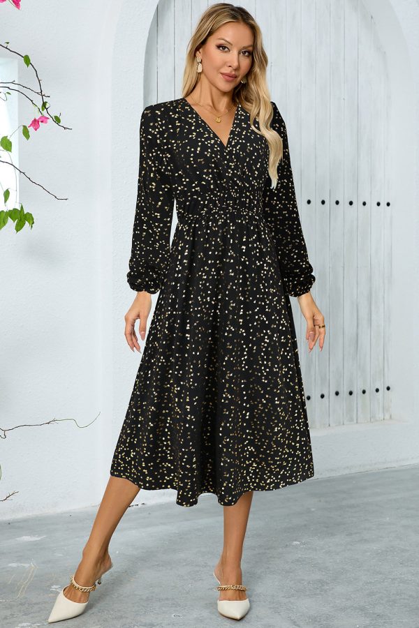 Sparkly Sky Blue A Line Sequins Long Sleeves V Neck Tea Length Wedding Guest Dress - Image 6
