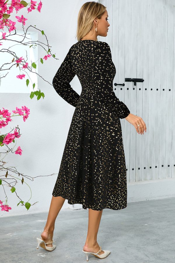 Sparkly Sky Blue A Line Sequins Long Sleeves V Neck Tea Length Wedding Guest Dress - Image 7