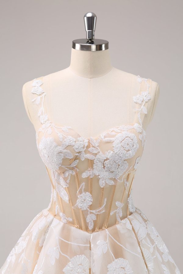 Sparkly White A-Line Floral Corset Mini Dress - Image 6