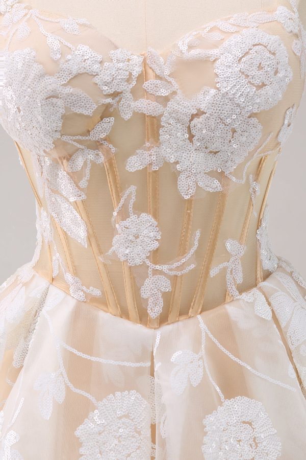 Sparkly White A-Line Floral Corset Mini Dress - Image 9