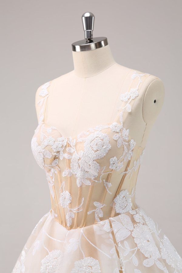 Sparkly White A-Line Floral Corset Mini Dress - Image 8