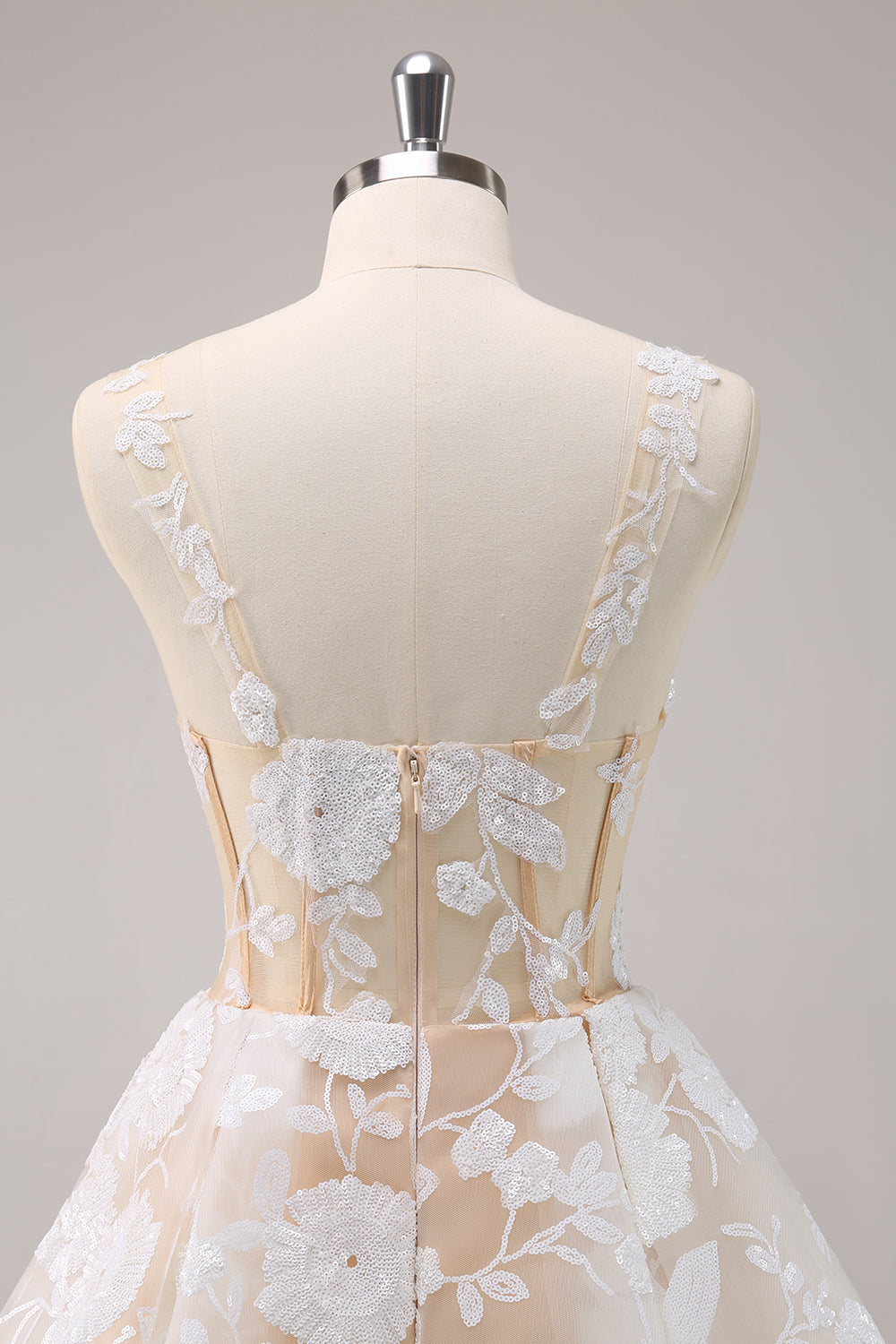Sparkly White A-Line Floral Corset Mini Dress - Image 7