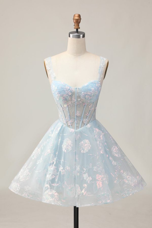 Sparkly White A-Line Floral Corset Mini Dress - Image 17