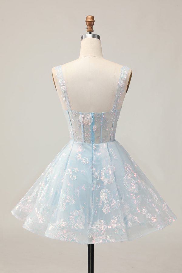 Sparkly White A-Line Floral Corset Mini Dress - Image 18