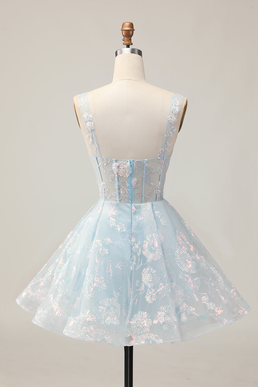 Sparkly White A-Line Floral Corset Mini Dress - Image 18