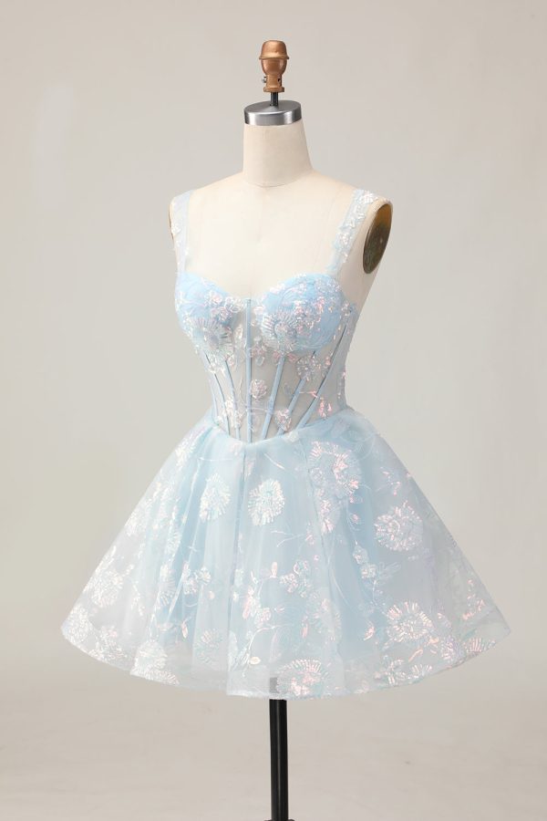 Sparkly White A-Line Floral Corset Mini Dress - Image 19