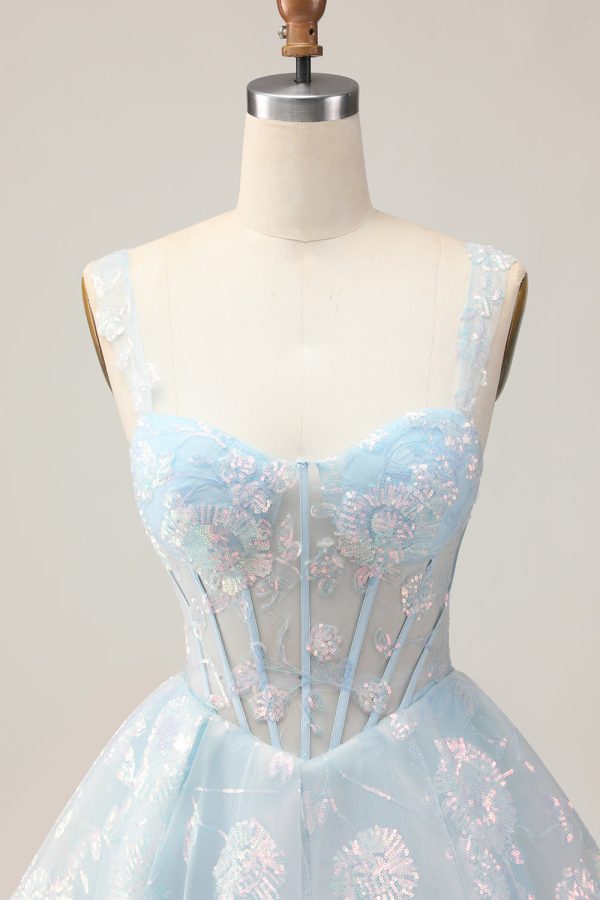 Sparkly White A-Line Floral Corset Mini Dress - Image 20