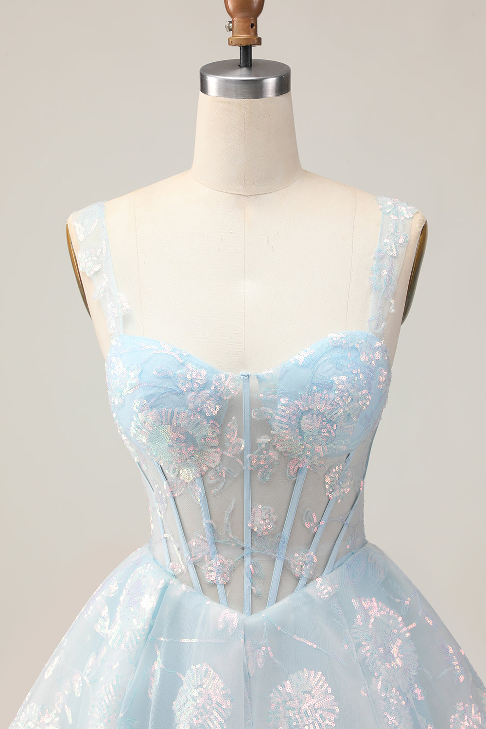 Sparkly White A-Line Floral Corset Mini Dress - Image 20