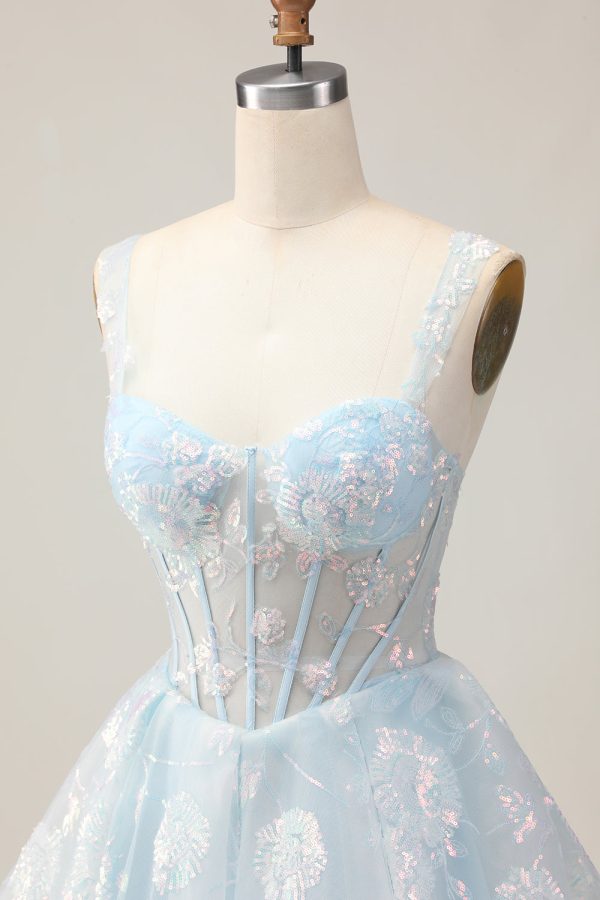 Sparkly White A-Line Floral Corset Mini Dress - Image 22