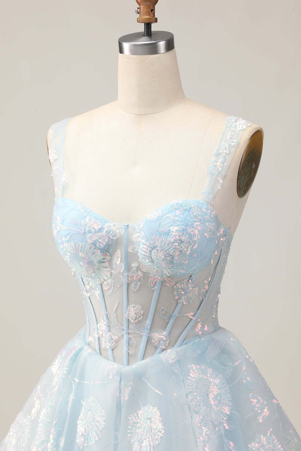 Sparkly White A-Line Floral Corset Mini Dress - Image 22