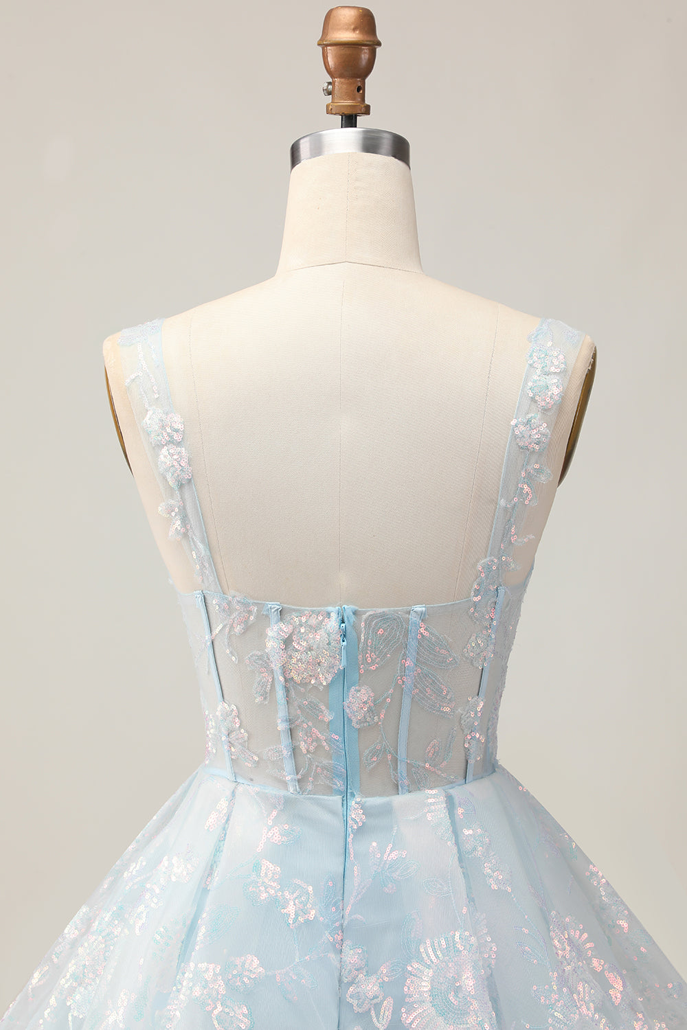 Sparkly White A-Line Floral Corset Mini Dress - Image 21