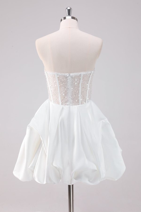 Sparkly White A-Line Strapless Mini Dress - Image 2