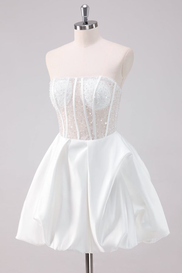 Sparkly White A-Line Strapless Mini Dress - Image 3