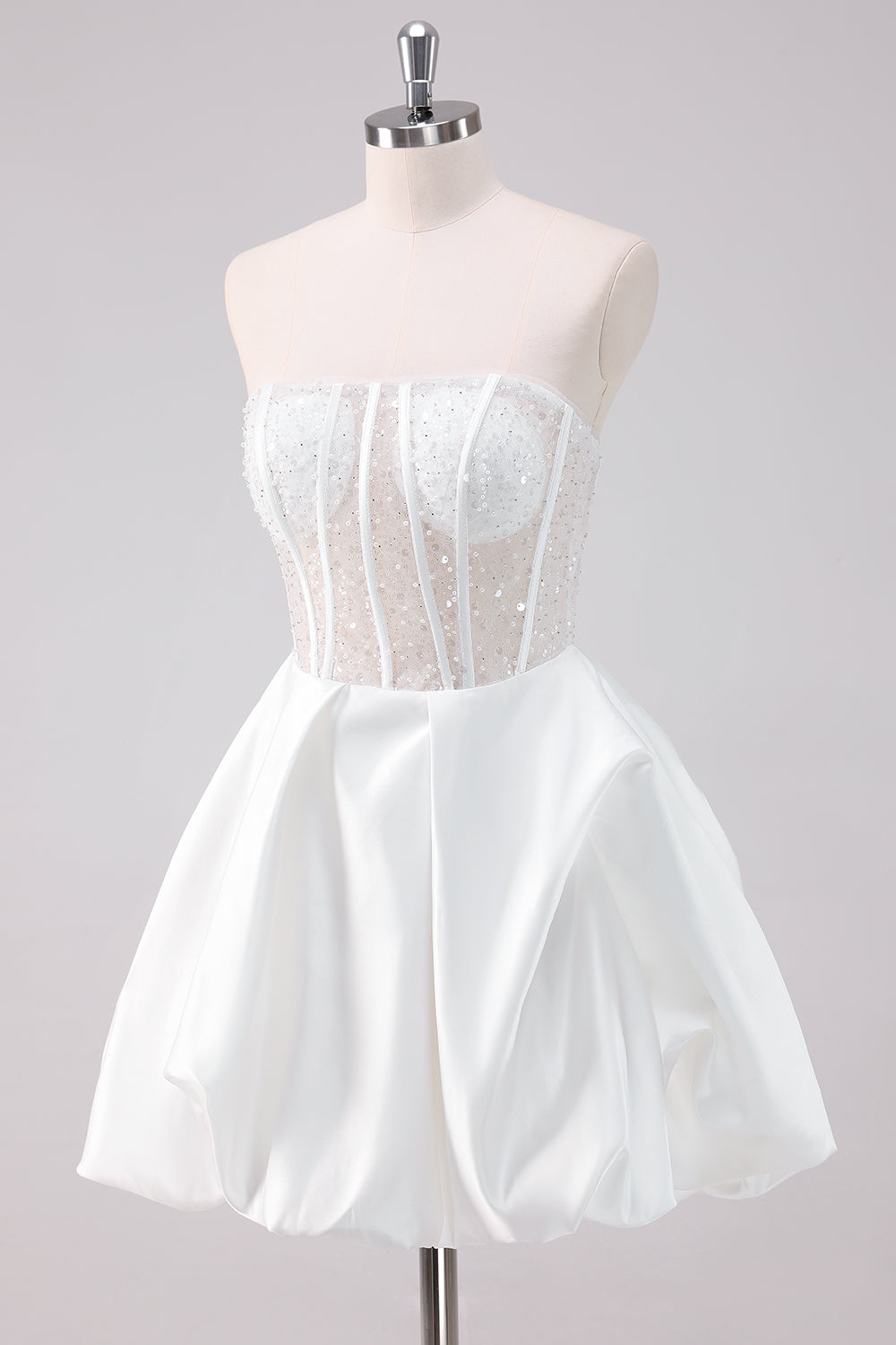 Sparkly White A-Line Strapless Mini Dress - Image 3