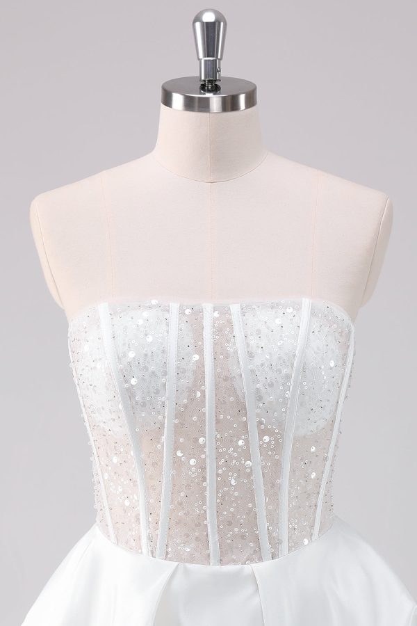 Sparkly White A-Line Strapless Mini Dress - Image 4
