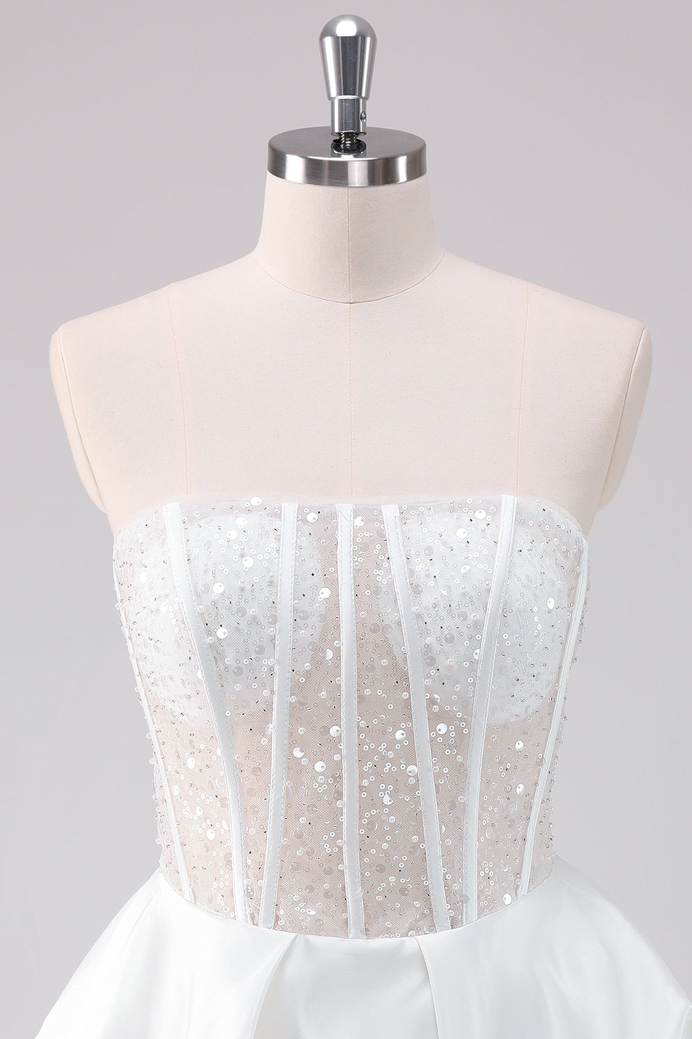 Sparkly White A-Line Strapless Mini Dress - Image 4