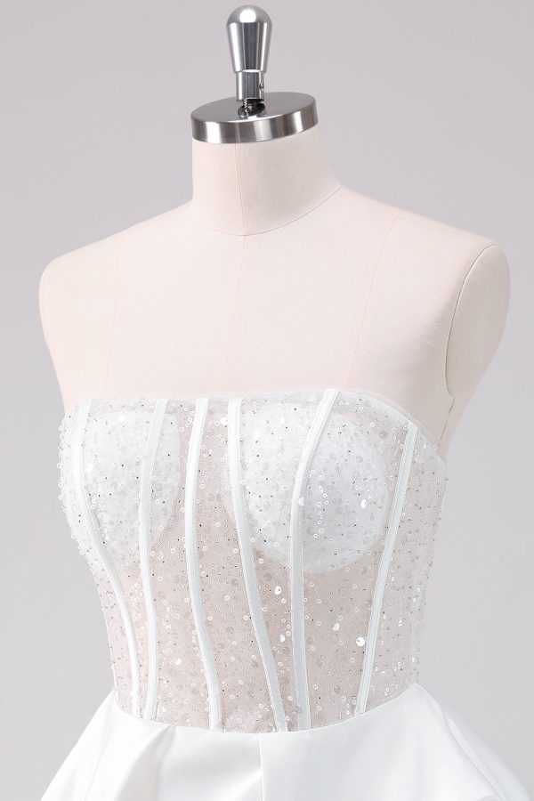 Sparkly White A-Line Strapless Mini Dress - Image 6