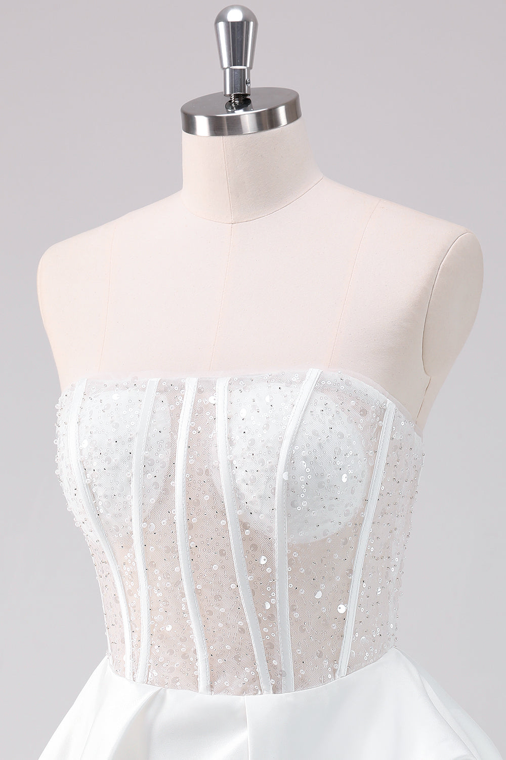 Sparkly White A-Line Strapless Mini Dress - Image 6
