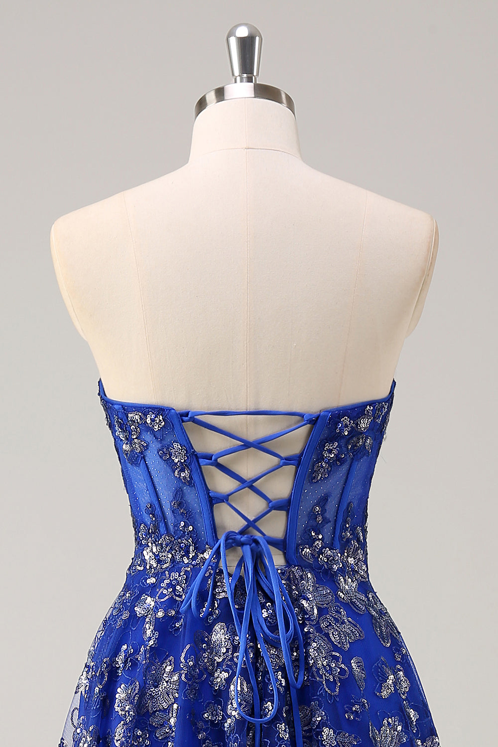 Sparkly Royal Blue Sweetheart Corset Prom Dress with Slit - Image 5