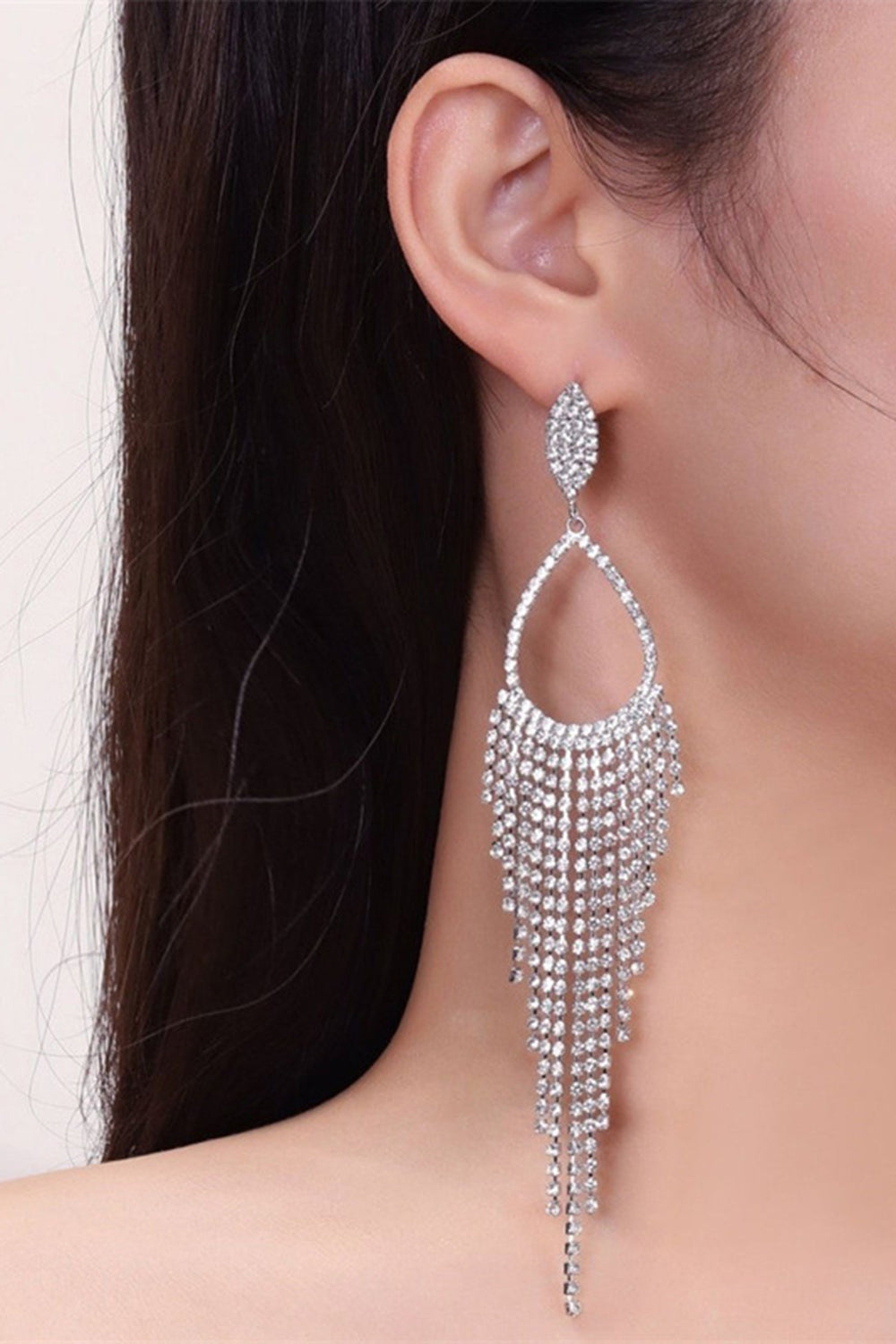 Sparkly Silver Rhinestones Drop Earrings - Image 5