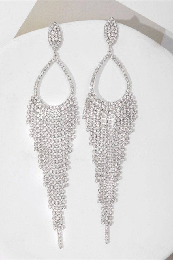 Sparkly Silver Rhinestones Drop Earrings - Image 2