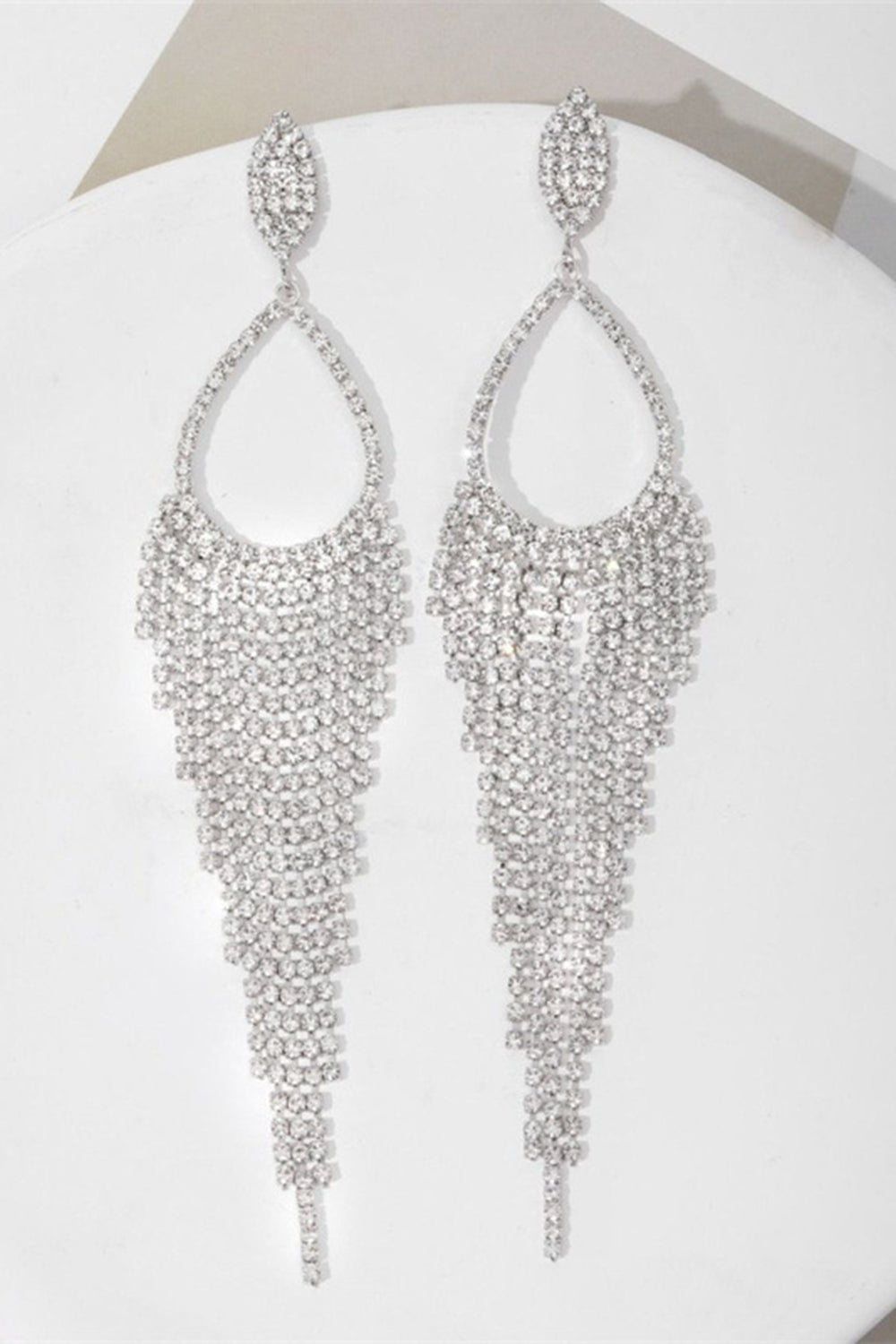 Sparkly Silver Rhinestones Drop Earrings - Image 2