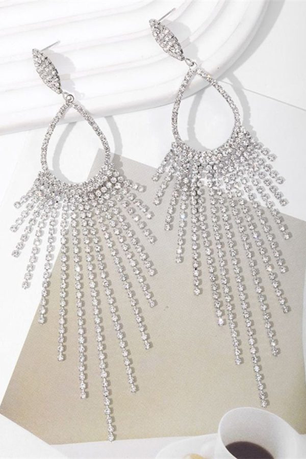 Sparkly Silver Rhinestones Drop Earrings - Image 3